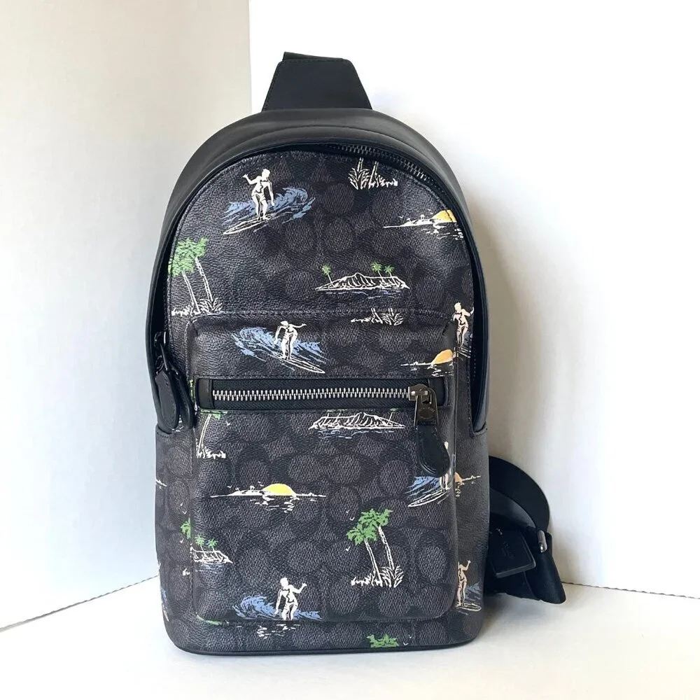 Coach West Pack 2853 Mens Surf Print Signature Canvas Leather Crossbody